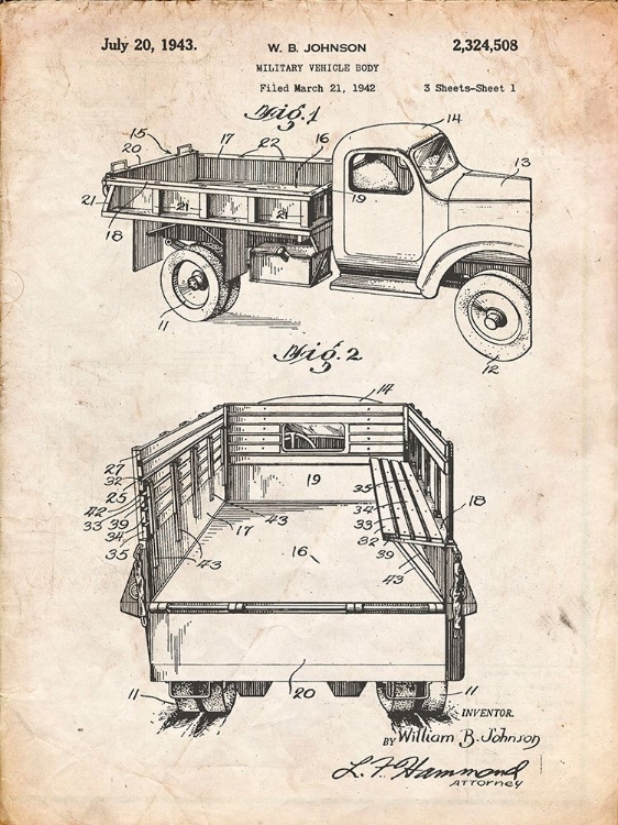 Picture of PP59-VINTAGE PARCHMENT ARMY TROOPS TRANSPORT TRUCK PATENT POSTER