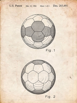 Picture of PP62-VINTAGE PARCHMENT LEATHER SOCCER BALL PATENT POSTER