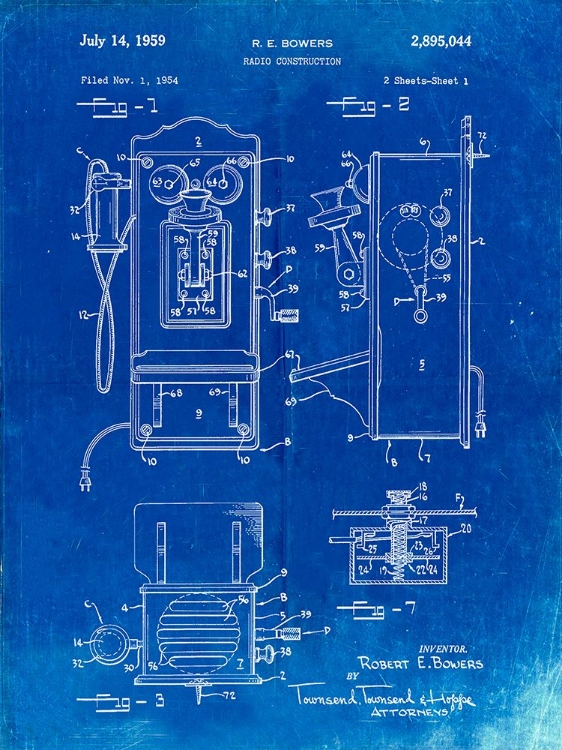 Picture of PP65-FADED BLUEPRINT WALL PHONE PATENT POSTER