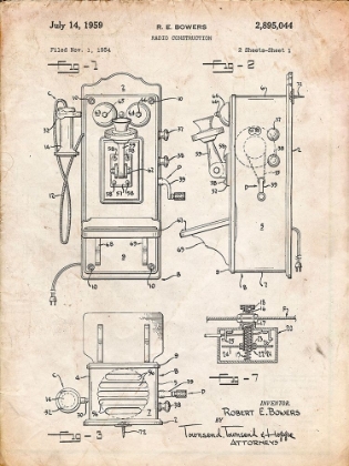 Picture of PP65-VINTAGE PARCHMENT WALL PHONE PATENT POSTER
