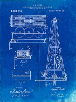 Picture of PP66-FADED BLUEPRINT HOWARD HUGHES OIL DRILLING RIG PATENT POSTER