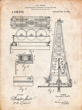 Picture of PP66-VINTAGE PARCHMENT HOWARD HUGHES OIL DRILLING RIG PATENT POSTER