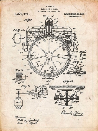 Picture of PP67-VINTAGE PARCHMENT GYROCOMPASS PATENT POSTER