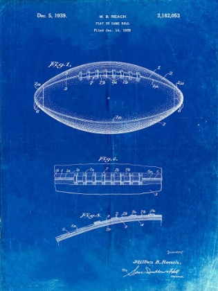 Picture of PP71-FADED BLUEPRINT FOOTBALL GAME BALL PATENT 