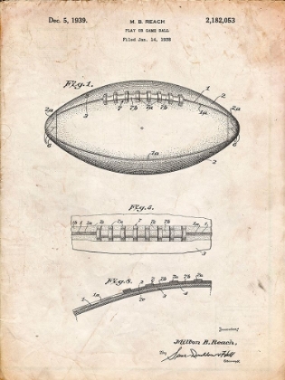 Picture of PP71-VINTAGE PARCHMENT FOOTBALL GAME BALL PATENT 
