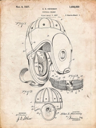 Picture of PP73-VINTAGE PARCHMENT FOOTBALL LEATHER HELMET 1927 PATENT POSTER