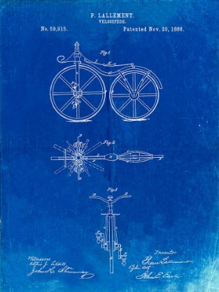 Picture of PP77-FADED BLUEPRINT FIRST BICYCLE 1866 PATENT POSTER