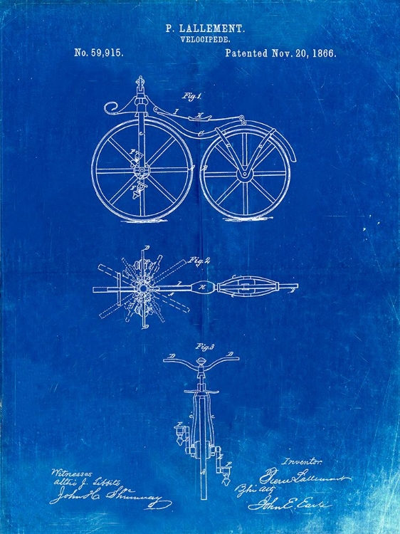 Picture of PP77-FADED BLUEPRINT FIRST BICYCLE 1866 PATENT POSTER