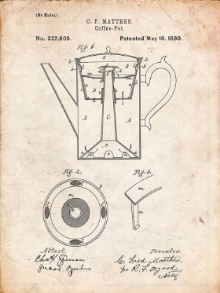 Picture of PP78-VINTAGE PARCHMENT COFFEE PERCOLATOR 1880 PATENT ART