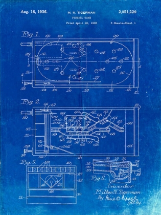 Picture of PP79-FADED BLUEPRINT PIN BALL MACHINE PATENT POSTER