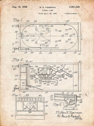 Picture of PP79-VINTAGE PARCHMENT PIN BALL MACHINE PATENT POSTER