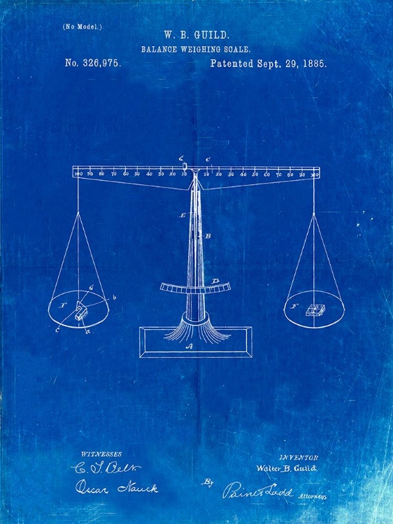 Picture of PP84-FADED BLUEPRINT SCALES OF JUSTICE PATENT POSTER