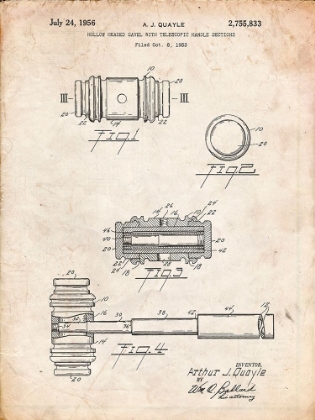 Picture of PP85-VINTAGE PARCHMENT GAVEL 1953 PATENT POSTER