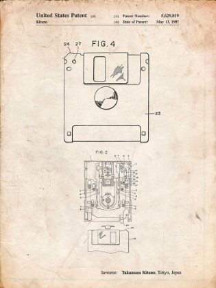 Picture of PP87-VINTAGE PARCHMENT 3 1/2 INCH FLOPPY DISK PATENT POSTER