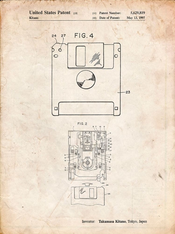 Picture of PP87-VINTAGE PARCHMENT 3 1/2 INCH FLOPPY DISK PATENT POSTER