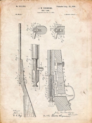 Picture of PP93-VINTAGE PARCHMENT BROWNING BOLT ACTION GUN PATENT POSTER