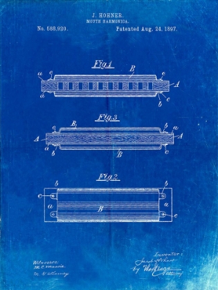 Picture of PP94-FADED BLUEPRINT HOHNER HARMONICA PATENT POSTER