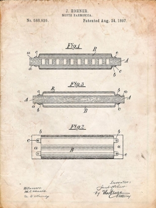 Picture of PP94-VINTAGE PARCHMENT HOHNER HARMONICA PATENT POSTER