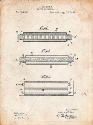 Picture of PP94-VINTAGE PARCHMENT HOHNER HARMONICA PATENT POSTER