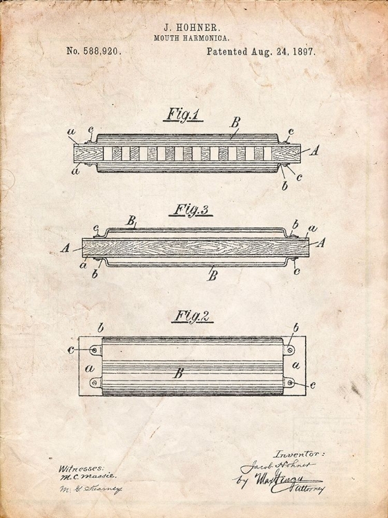 Picture of PP94-VINTAGE PARCHMENT HOHNER HARMONICA PATENT POSTER