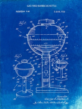 Picture of PP206-FADED BLUEPRINT WEBBER GAS GRILL 1972 PATENT POSTER