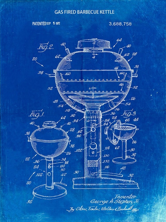 Picture of PP206-FADED BLUEPRINT WEBBER GAS GRILL 1972 PATENT POSTER