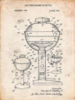 Picture of PP206-VINTAGE PARCHMENT WEBBER GAS GRILL 1972 PATENT POSTER