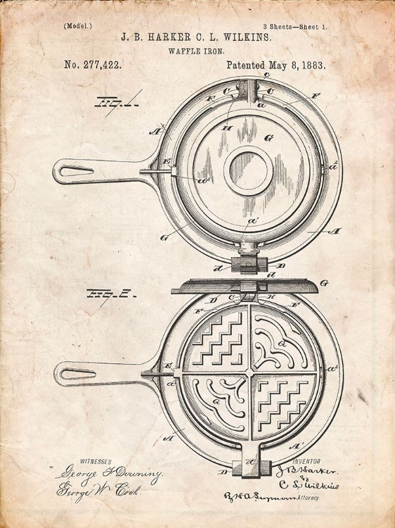 Picture of PP209-VINTAGE PARCHMENT WAFFLE IRON PATENT POSTER