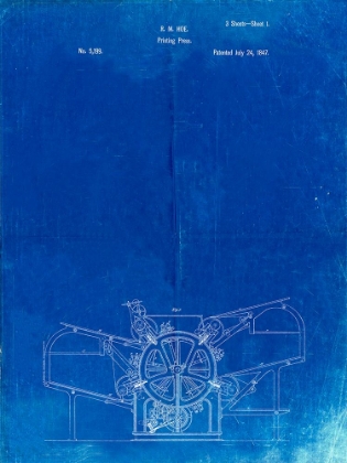 Picture of PP213-FADED BLUEPRINT PRINTING PRESS PATENT POSTER