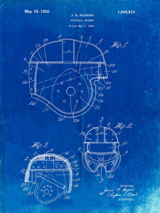 Picture of PP218-FADED BLUEPRINT FOOTBALL HELMET 1925 PATENT POSTER