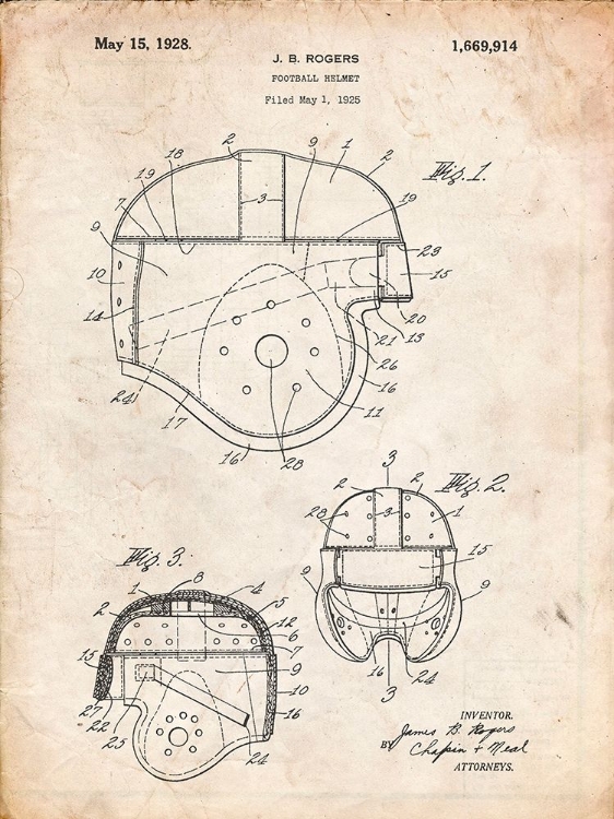 Picture of PP218-VINTAGE PARCHMENT FOOTBALL HELMET 1925 PATENT POSTER