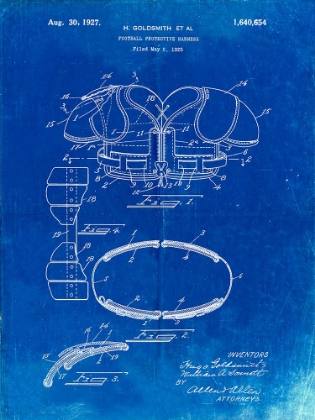Picture of PP219-FADED BLUEPRINT FOOTBALL SHOULDER PADS 1925 PATENT POSTER