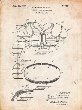 Picture of PP219-VINTAGE PARCHMENT FOOTBALL SHOULDER PADS 1925 PATENT POSTER