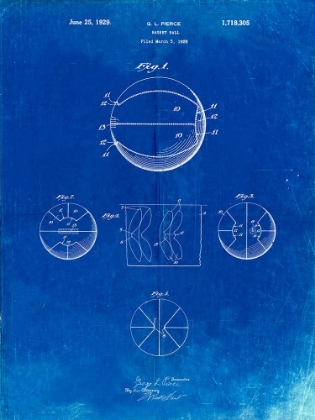 Picture of PP222-FADED BLUEPRINT BASKETBALL 1929 GAME BALL PATENT POSTER