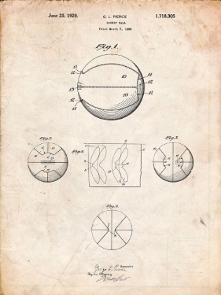 Picture of PP222-VINTAGE PARCHMENT BASKETBALL 1929 GAME BALL PATENT POSTER