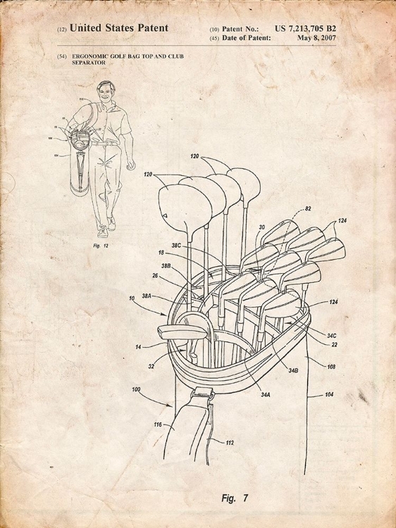 Picture of PP234-VINTAGE PARCHMENT GOLF BAG PATENT POSTER