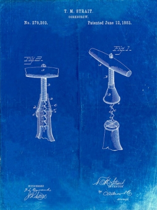 Picture of PP235-FADED BLUEPRINT CORKSCREW 1883 PATENT POSTER