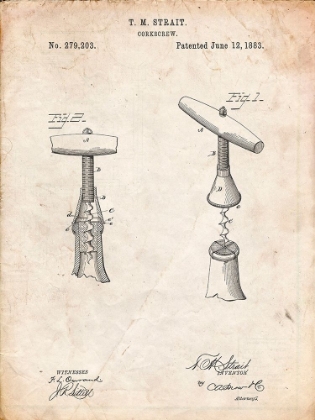 Picture of PP235-VINTAGE PARCHMENT CORKSCREW 1883 PATENT POSTER