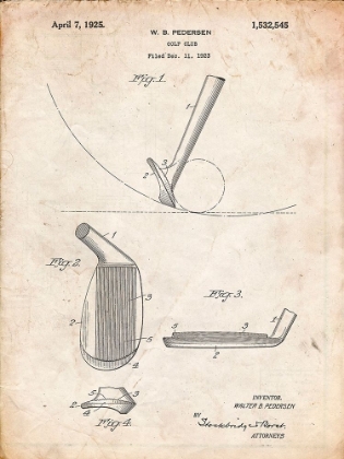 Picture of PP240-VINTAGE PARCHMENT GOLF WEDGE 1923 PATENT POSTER