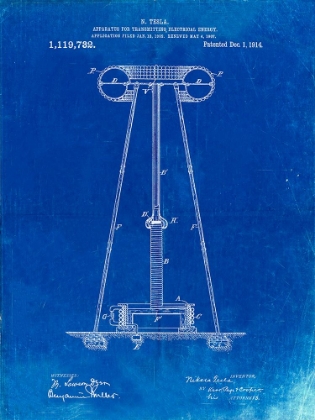 Picture of PP241-FADED BLUEPRINT TESLA ENERGY TRANSMITTER PATENT POSTER