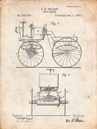 Picture of PP243-VINTAGE PARCHMENT MOTOR BUGGY 1895 PATENT PRINT
