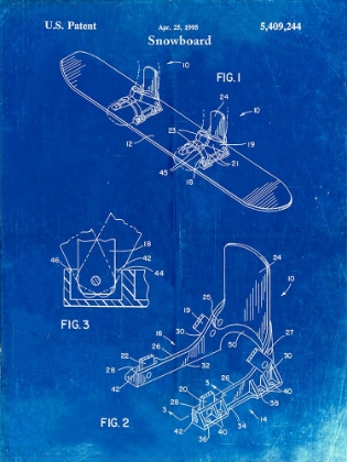 Picture of PP246-FADED BLUEPRINT BURTON BASELESS BINDING 1995 SNOWBOARD PATENT POSTER