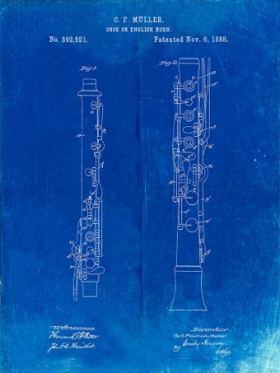 Picture of PP247-FADED BLUEPRINT OBOE PATENT POSTER