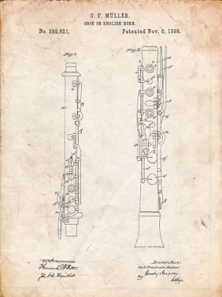 Picture of PP247-VINTAGE PARCHMENT OBOE PATENT POSTER