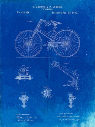 Picture of PP248-FADED BLUEPRINT BICYCLE 1890 PATENT POSTER