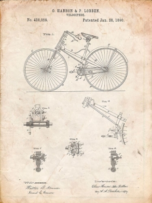 Picture of PP248-VINTAGE PARCHMENT BICYCLE 1890 PATENT POSTER