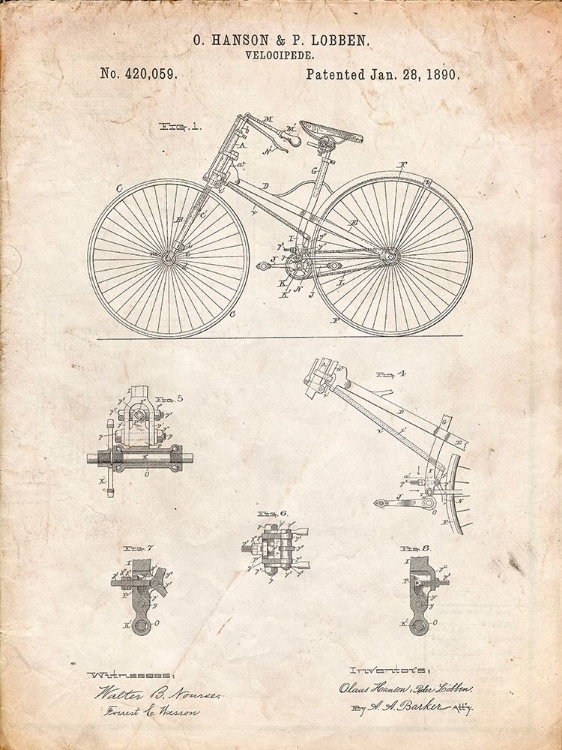 Picture of PP248-VINTAGE PARCHMENT BICYCLE 1890 PATENT POSTER