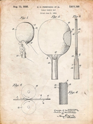 Picture of PP250-VINTAGE PARCHMENT PING PONG PADDLE PATENT POSTER