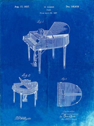 Picture of PP252-FADED BLUEPRINT WURLITZER BUTTERFLY MODEL 235 PIANO PATENT POSTER
