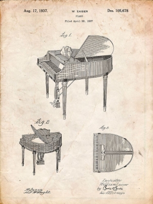 Picture of PP252-VINTAGE PARCHMENT WURLITZER BUTTERFLY MODEL 235 PIANO PATENT POSTER